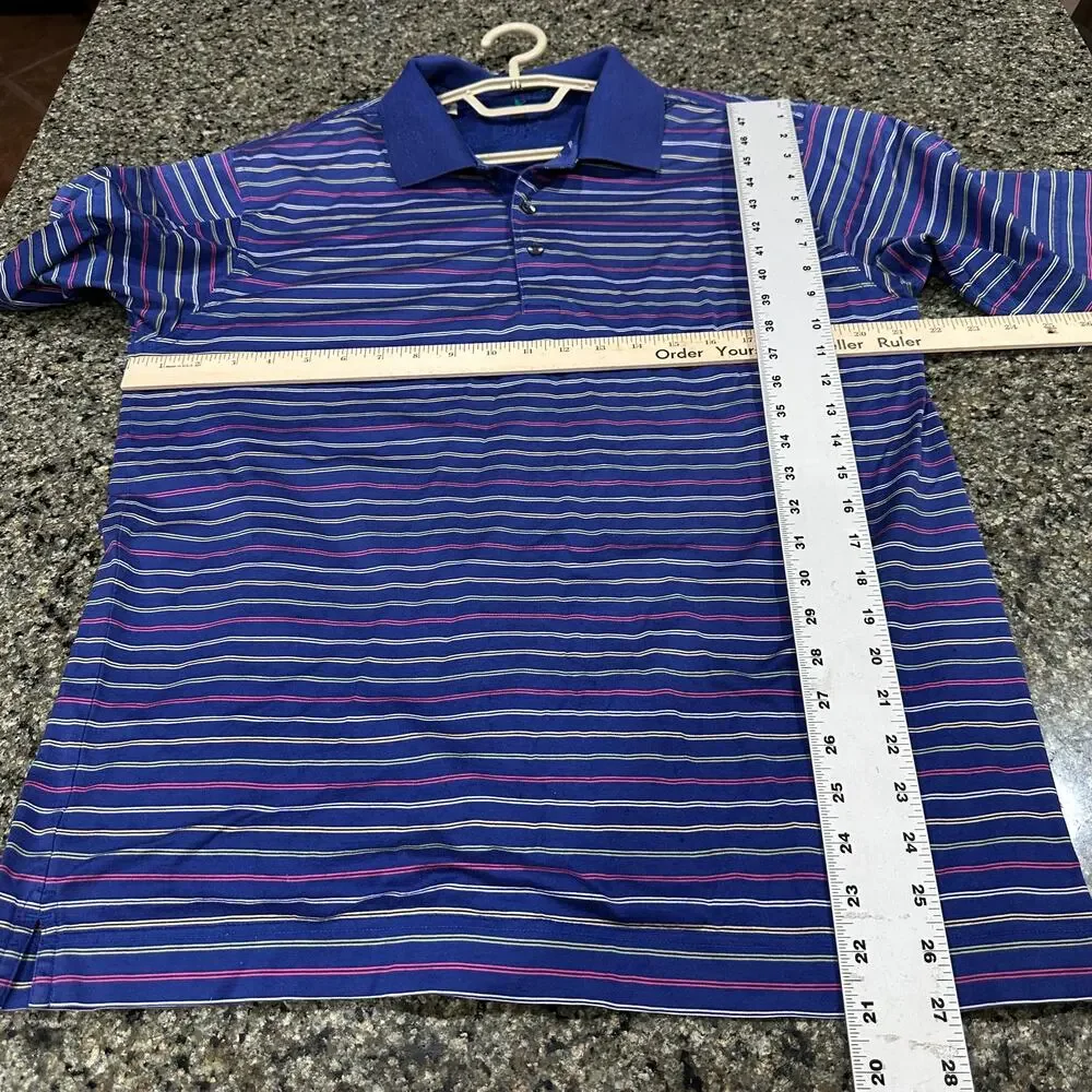 Cutter Buck Polo Shirt Mens M Striped 100% Mercerized Cotton Blue Pink Yellow - Picture 3 of 8
